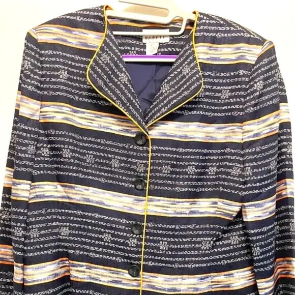 Adrianna Papell Vintage Silk Blazer Jacket Navy White Abstract Print Size Medium - Picture 3 of 12